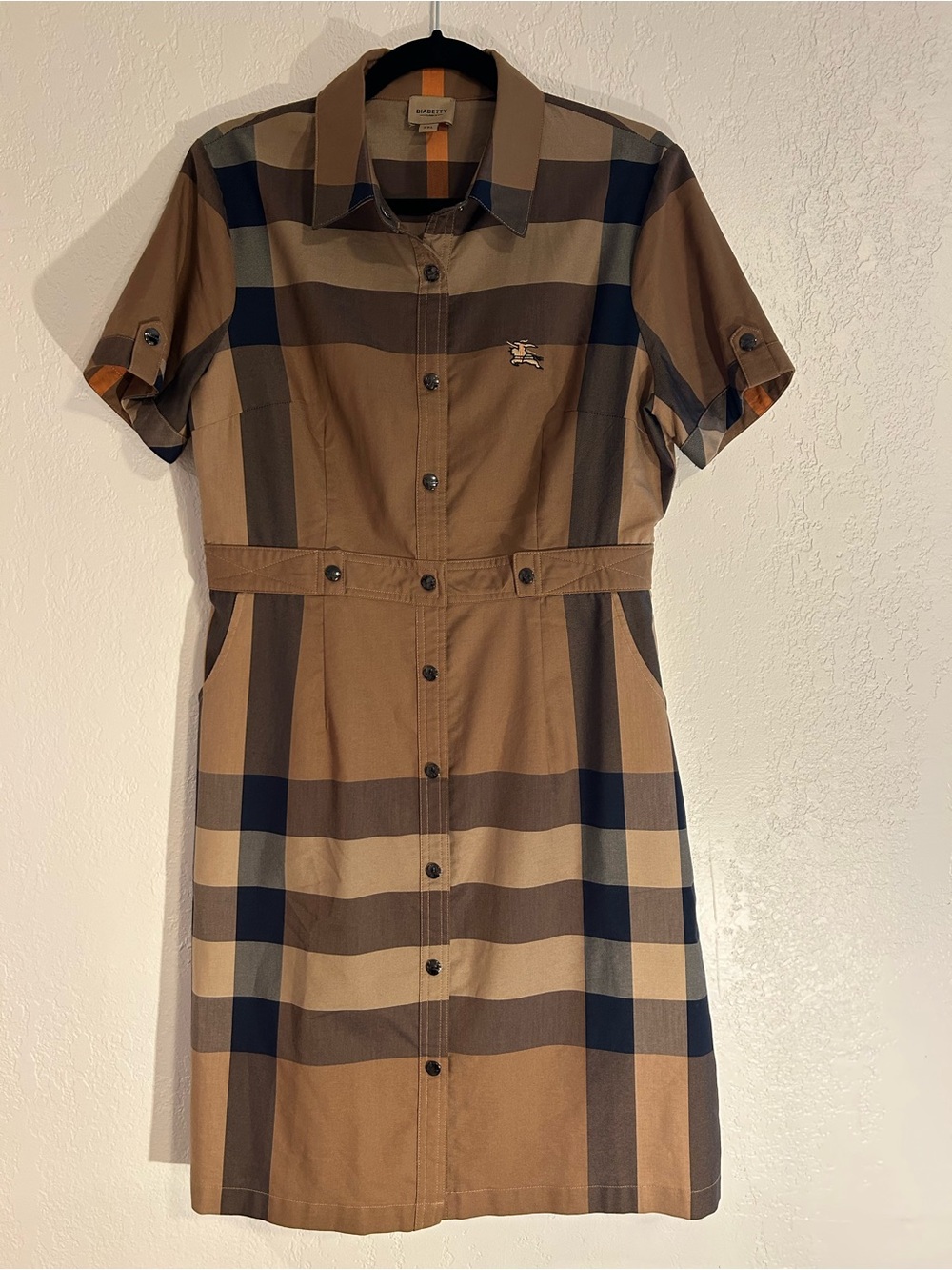 Burberry-Inspired Tan Plaid Shirt Dress Equestrian Country Club Preppy Academia